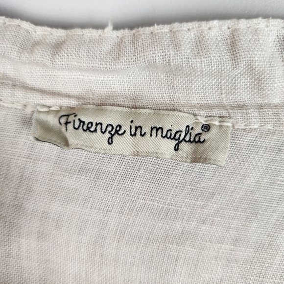 Italian Made Mandarin Collar V Neck Linen Roll Tab Sleeve Top XL - Picture 3 of 6